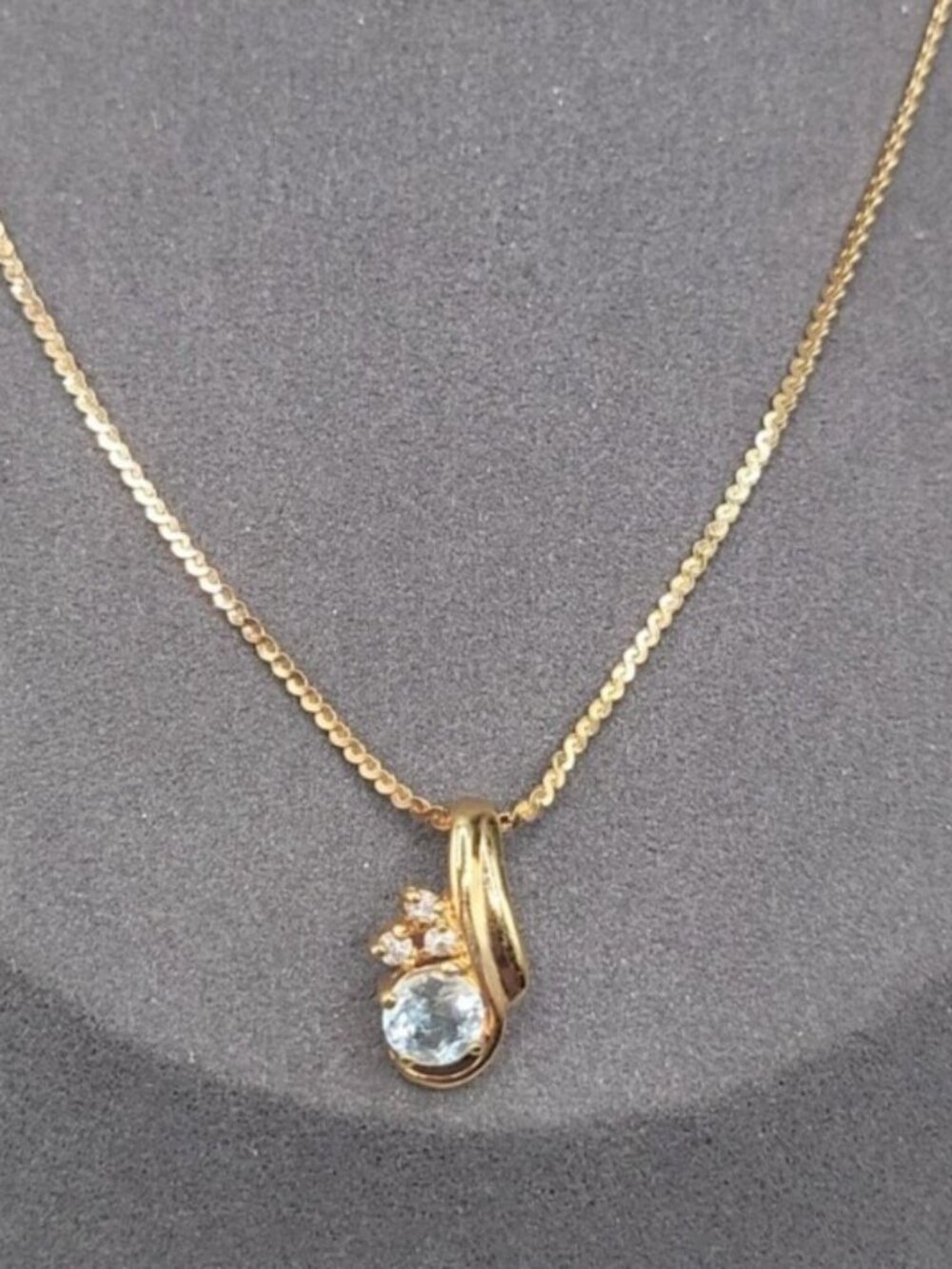 Vintage Merlite Light Blue Crystal Pendant Necklace CZ Accents Gold Plated 18"